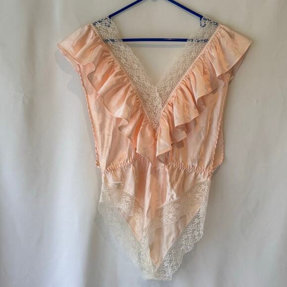 Vtg Lily of France Womens Lingerie Sz M Pink Lace Coquette Romantic Satin Teddy - Picture 1 of 10